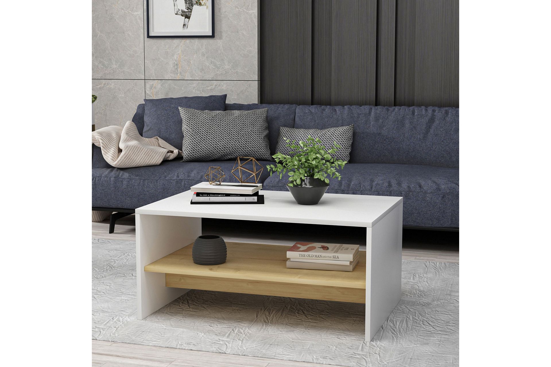 Bozdogan Side Avlastningsbord 90 cm - Hvit/Natur - Møbler - Bord - Avlastningsbord - Lampebord & sidebord