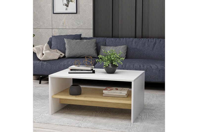Bozdogan Side Avlastningsbord 90 cm - Hvit/Natur - Møbler - Bord - Avlastningsbord - Lampebord & sidebord