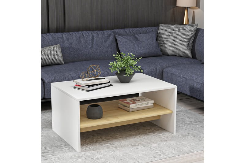 Bozdogan Side Avlastningsbord 90 cm - Hvit/Natur - Møbler - Bord - Avlastningsbord - Lampebord & sidebord