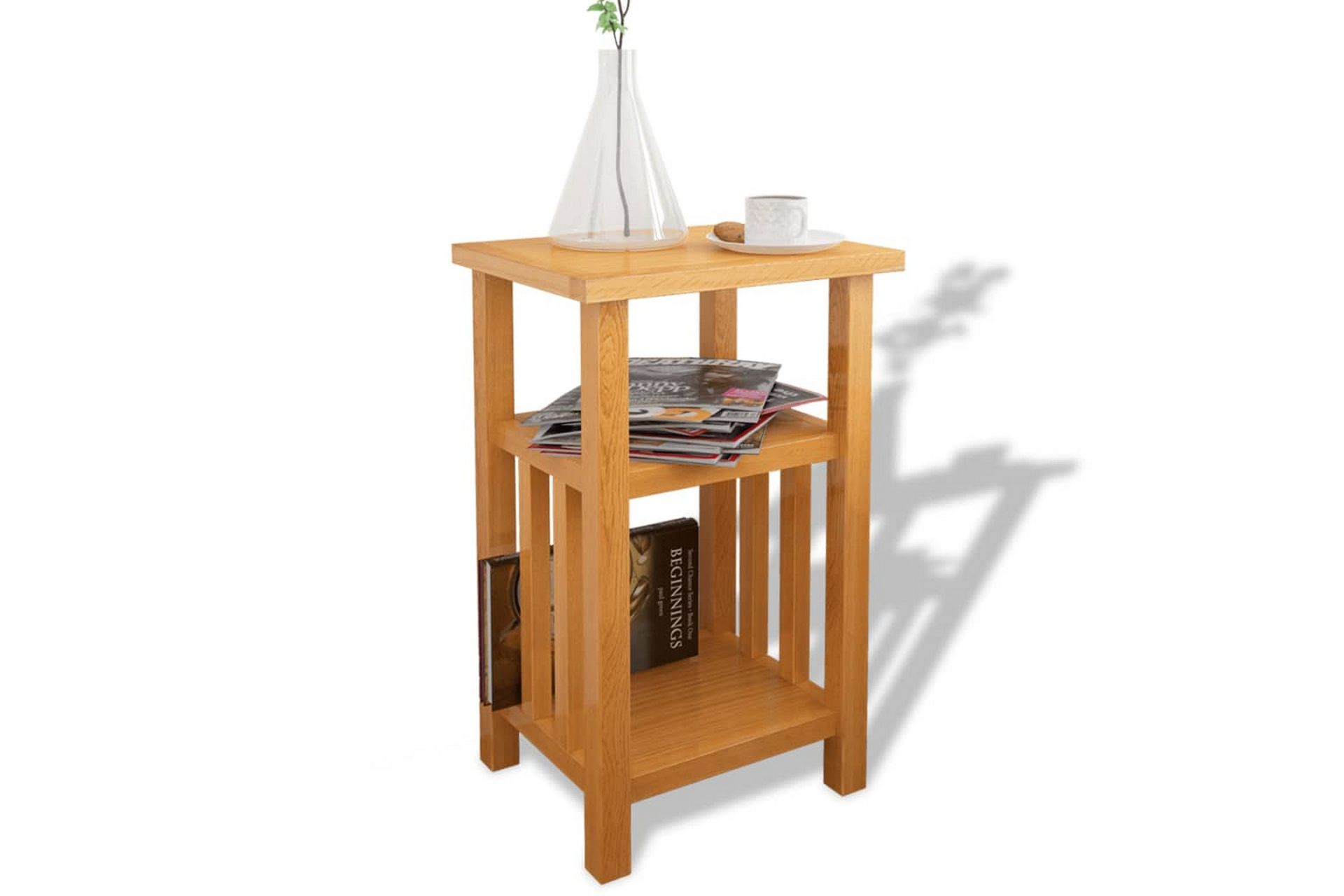 Endebord med bladhylle 27x35x55 cm heltre eik - Eik - Møbler - Bord - Avlastningsbord - Lampebord & sidebord