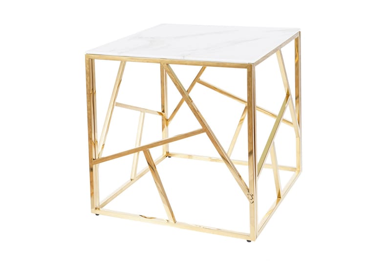 Escadan Sidebord 55 cm Marmorlook - Glass/Hvit/Gull - Møbler - Bord - Avlastningsbord - Lampebord & sidebord