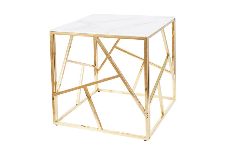 Escadan Sidebord 55 cm Marmorlook - Glass/Hvit/Gull - Lampebord & sidebord - Brettbord og småbord