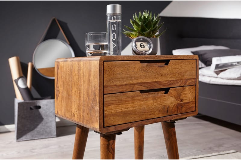 Eshott Nattbord 47 cm med Oppbevaring og Skuffer i Tre - Brun - Møbler - Bord - Avlastningsbord - Sengebord & nattbord