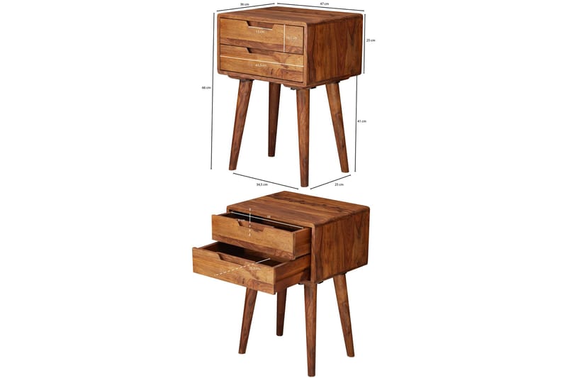 Eshott Nattbord 47 cm med Oppbevaring og Skuffer i Tre - Brun - Møbler - Bord - Avlastningsbord - Sengebord & nattbord