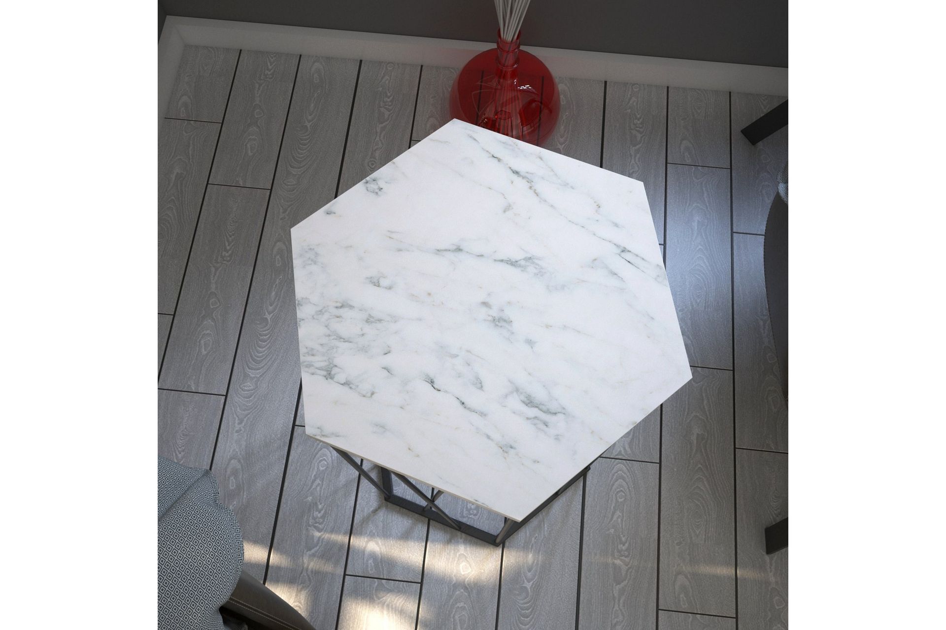 Falan Sidebord 40 cm Heksagon Marmormønster - Hvit/Svart - Møbler - Bord - Avlastningsbord - Lampebord & sidebord