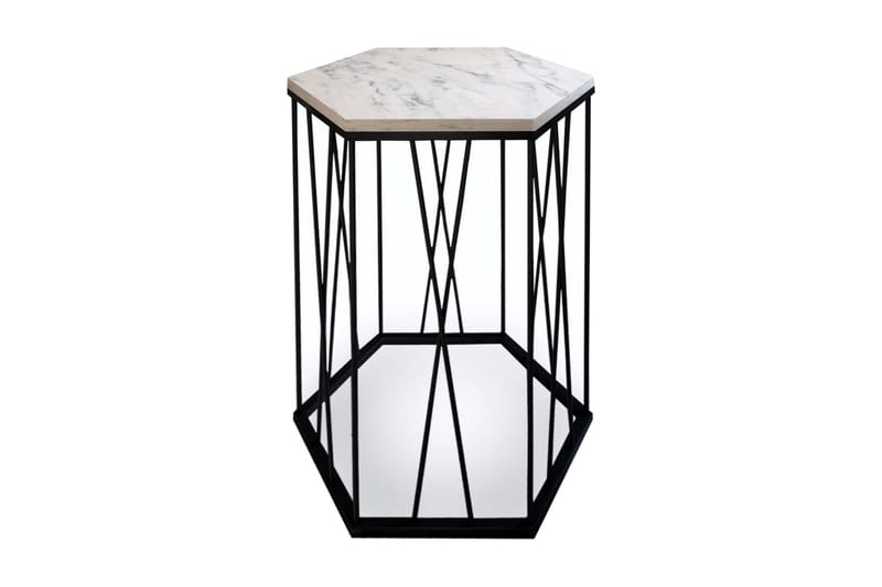 Falan Sidebord 40 cm Heksagon Marmormønster - Hvit/Svart - Lampebord & sidebord - Brettbord og småbord