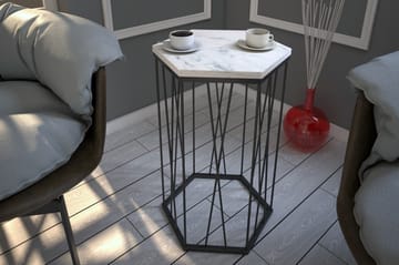 Falan Sidebord 40 cm Heksagon Marmormønster - Hvit/Svart - Møbler - Bord - Avlastningsbord - Lampebord & sidebord