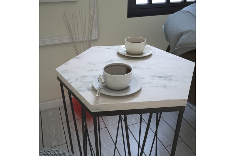 Falan Sidebord 40 cm Heksagon Marmormønster - Hvit/Svart - Lampebord & sidebord - Brettbord og småbord