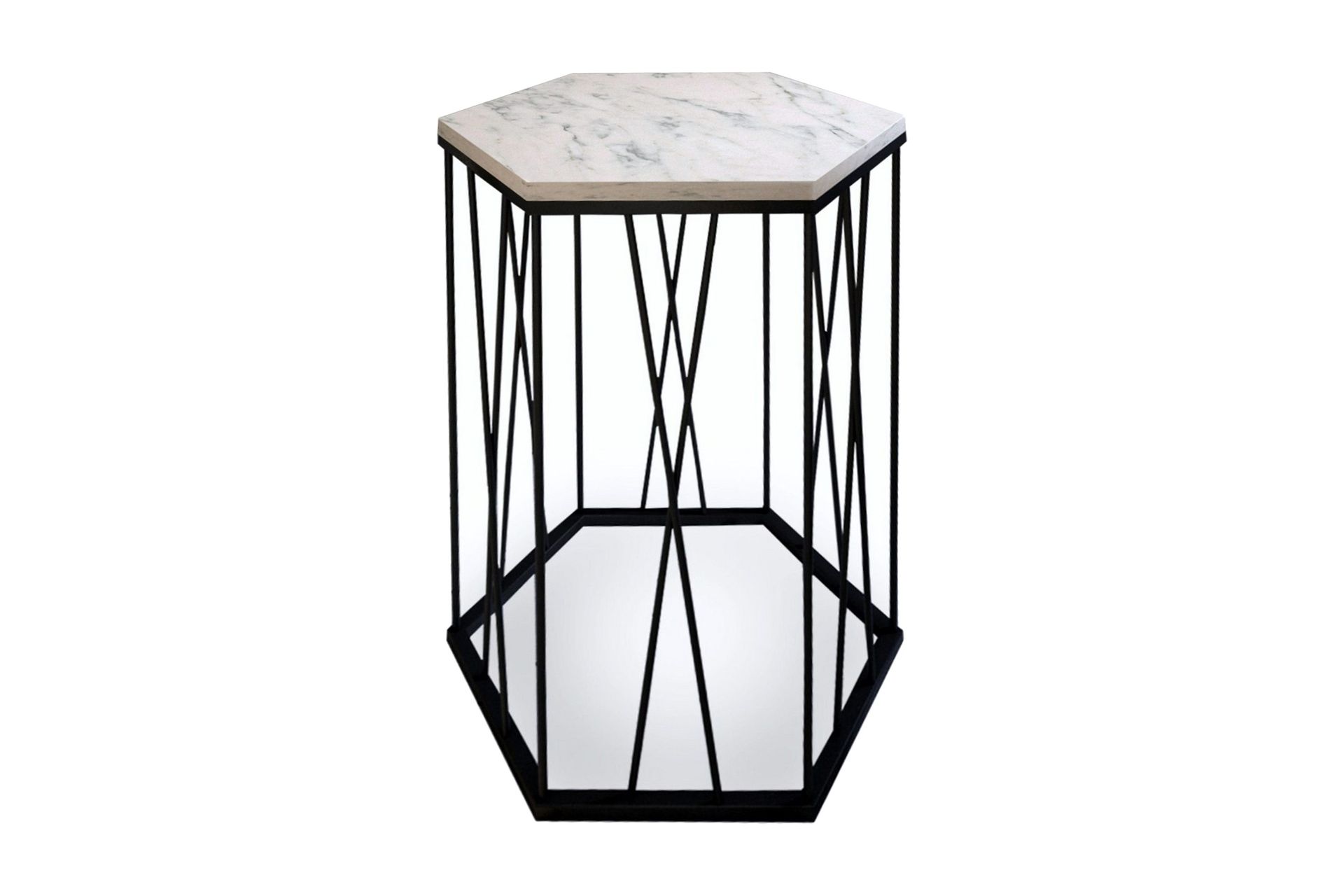 Falan Sidebord 40 cm Heksagon Marmormønster - Hvit/Svart