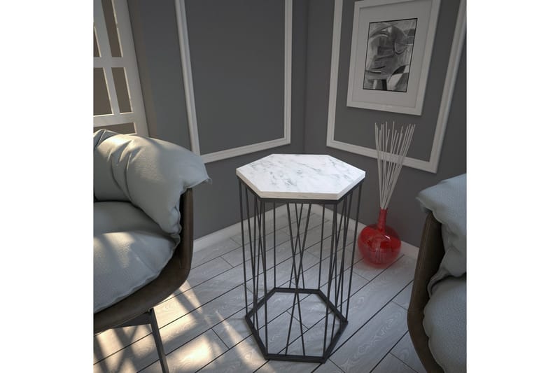 Falan Sidebord 40 cm Heksagon Marmormønster - Hvit/Svart - Møbler - Bord - Avlastningsbord - Lampebord & sidebord