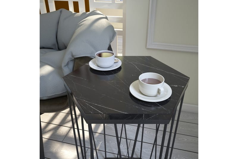 Falan Sidebord 40 cm Sekskant Marmormønster - Svart - Møbler - Bord - Avlastningsbord - Lampebord & sidebord