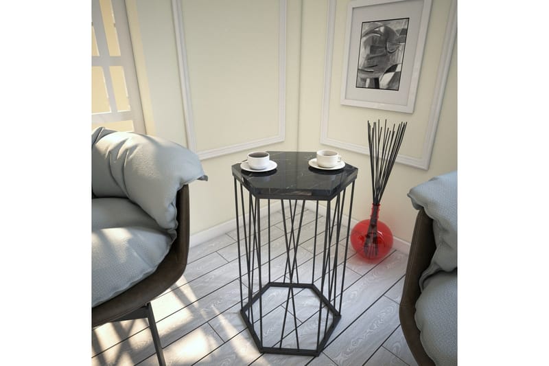 Falan Sidebord 40 cm Sekskant Marmormønster - Svart - Møbler - Bord - Avlastningsbord - Lampebord & sidebord