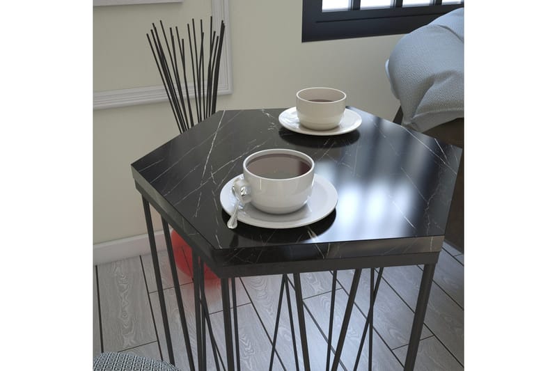 Falan Sidebord 40 cm Sekskant Marmormønster - Svart - Møbler - Bord - Avlastningsbord - Lampebord & sidebord