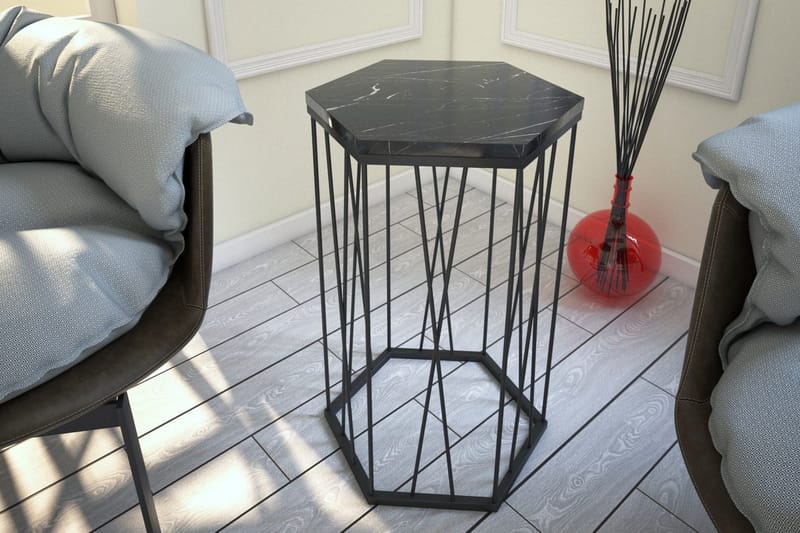 Falan Sidebord 40 cm Sekskant Marmormønster - Svart - Møbler - Bord - Avlastningsbord - Lampebord & sidebord
