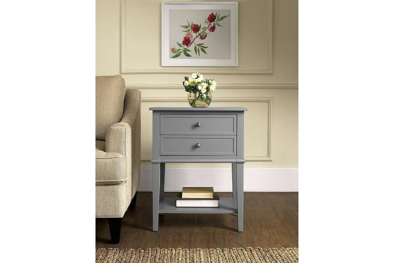 Franklin Sidebord 56 cm 2 Skuffer Grå - Dorel Home - Møbler - Bord - Avlastningsbord - Lampebord & sidebord