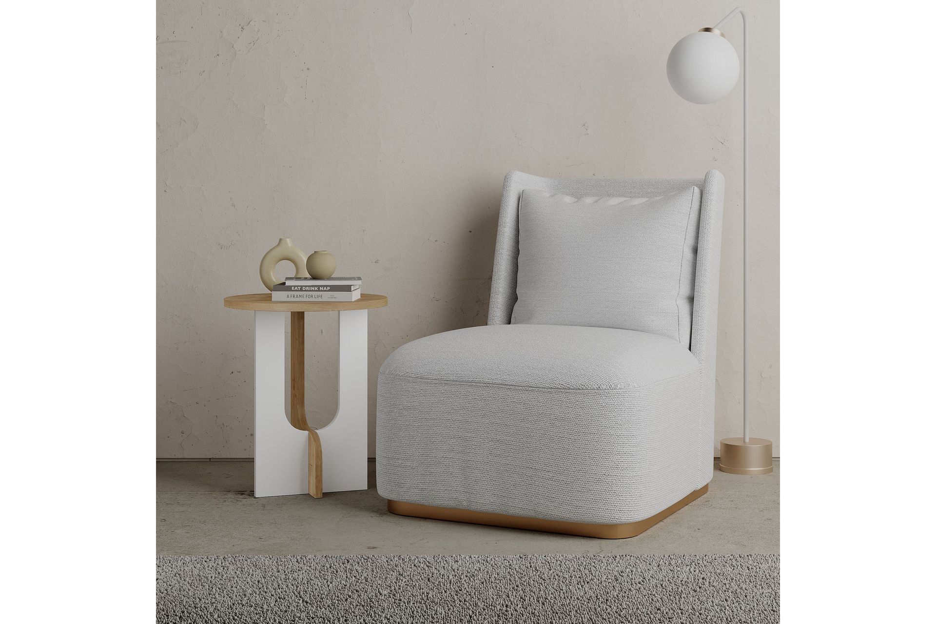 Kafrein Sidebord 40x47x40 cm Rundt - Hvit - Møbler - Bord - Avlastningsbord - Lampebord & sidebord