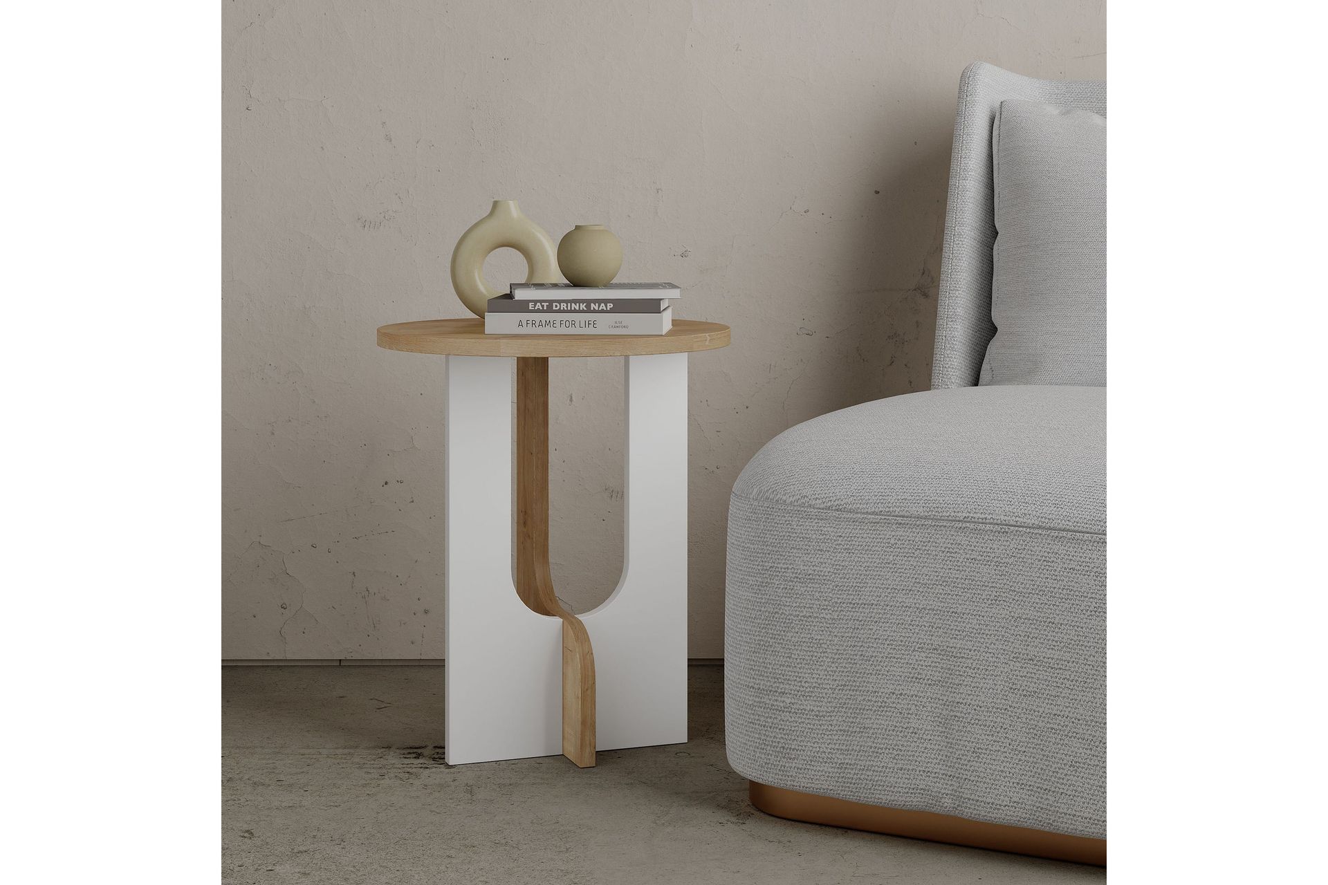 Kafrein Sidebord 40x47x40 cm Rundt - Hvit - Møbler - Bord - Avlastningsbord - Lampebord & sidebord