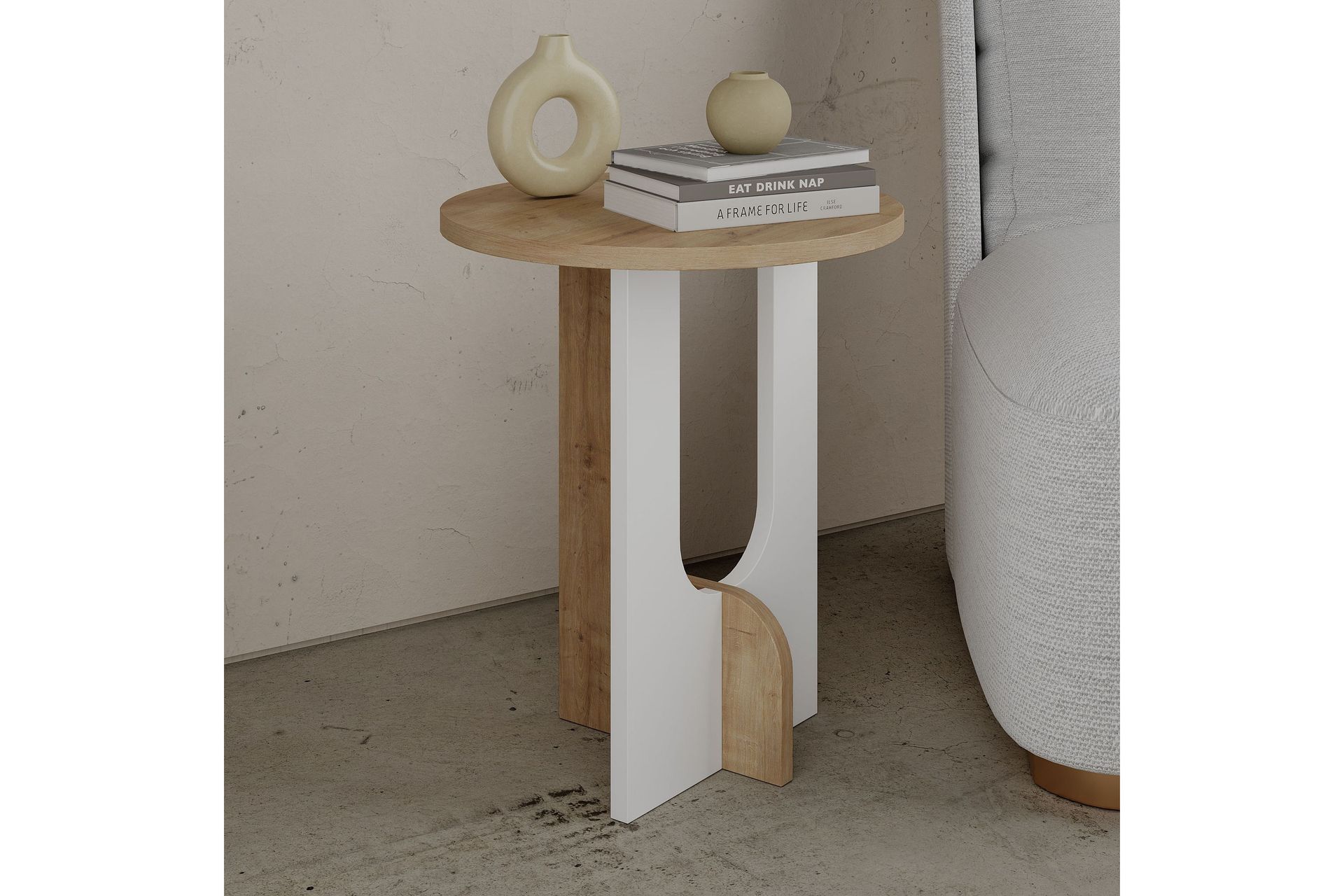 Kafrein Sidebord 40x47x40 cm Rundt - Hvit - Møbler - Bord - Avlastningsbord - Lampebord & sidebord