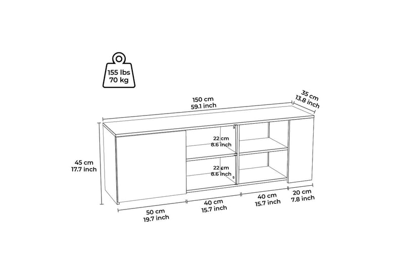 Mirrilnesh Tv-benk 150 cm - Hvit - Lampebord & sidebord - Brettbord og småbord