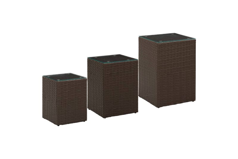 Sidebord med glass topp brun 3 stk polyrotting - Brun - Møbler - Bord - Avlastningsbord - Lampebord & sidebord