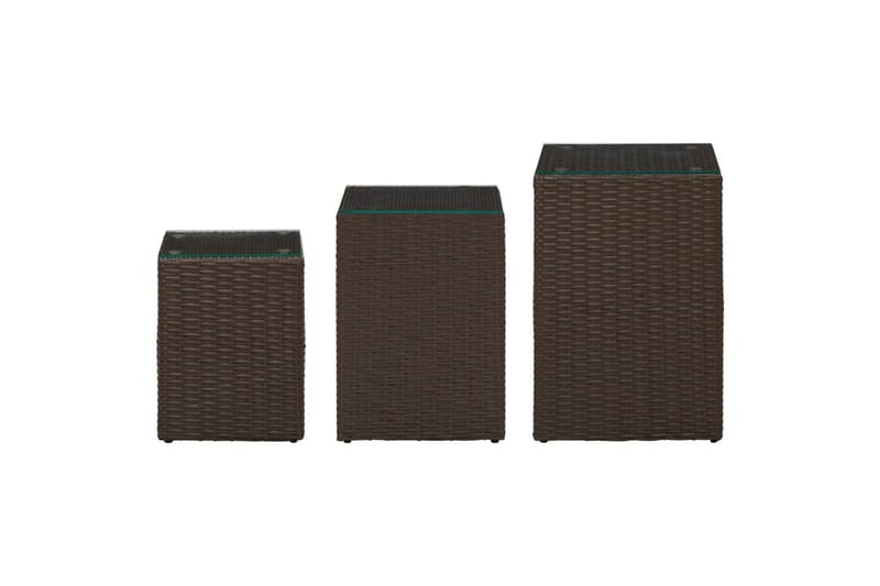 Sidebord med glass topp brun 3 stk polyrotting - Brun - Møbler - Bord - Avlastningsbord - Lampebord & sidebord