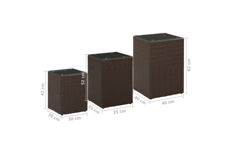 Sidebord med glass topp brun 3 stk polyrotting - Brun - Møbler - Bord - Avlastningsbord - Lampebord & sidebord