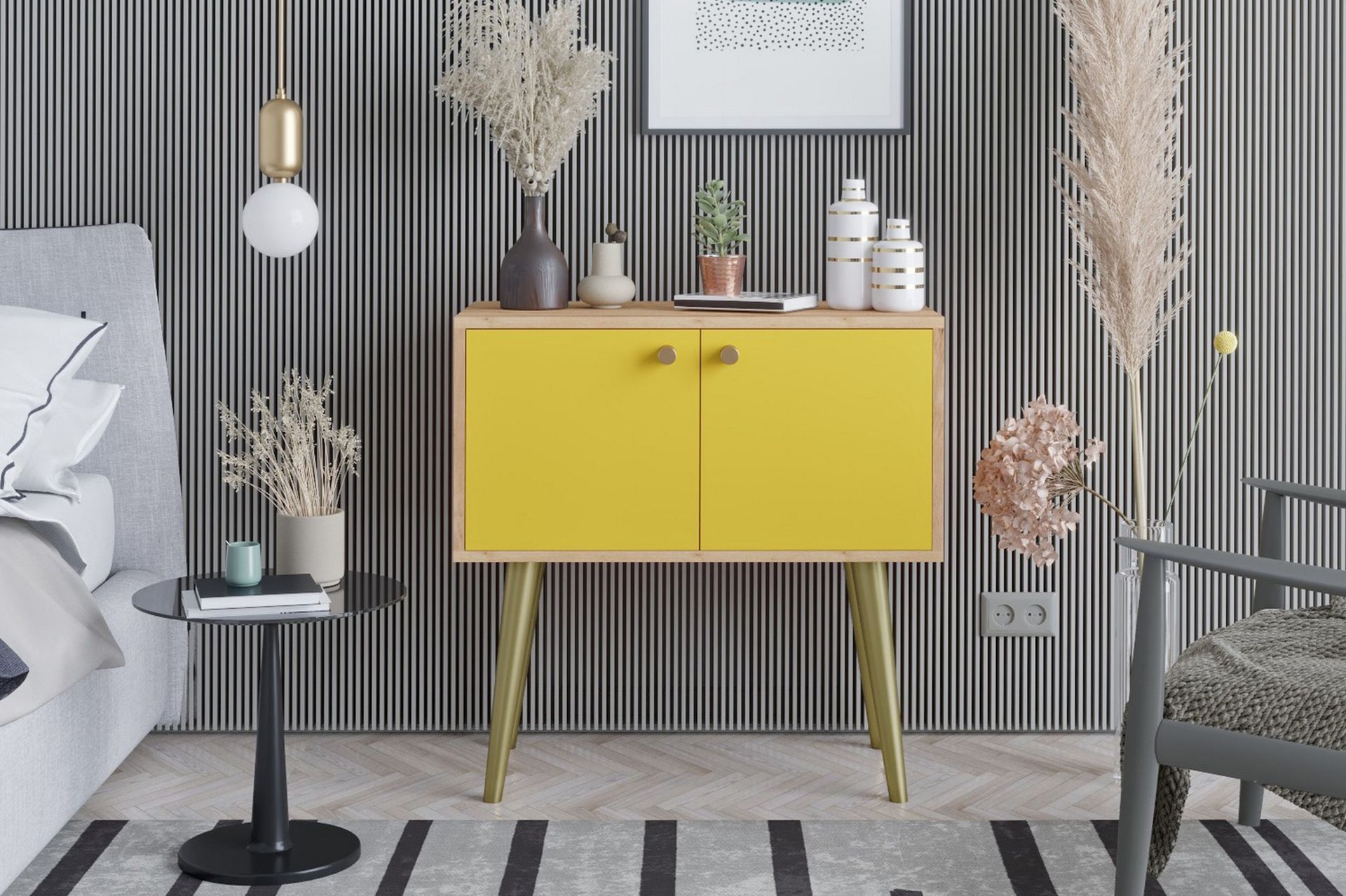 Sidobord Guld|Ek|Gul - Møbler - Bord - Avlastningsbord - Lampebord & sidebord