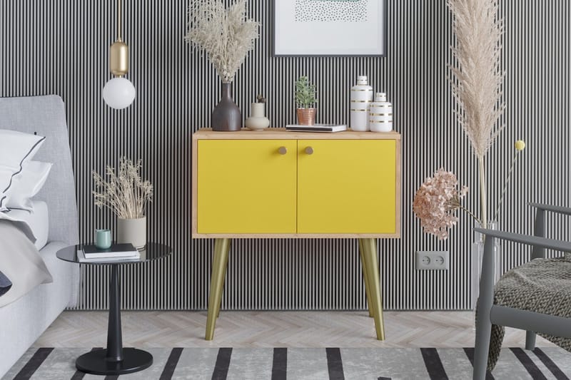 Sidobord Guld|Ek|Gul - Møbler - Bord - Avlastningsbord - Lampebord & sidebord