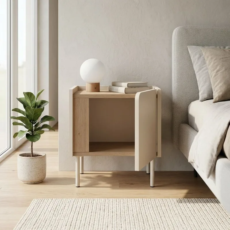 Lomar Nattbord 45,5x47,8x35 cm - Naturlig eik sandstein - Møbler - Bord - Avlastningsbord - Sengebord & nattbord