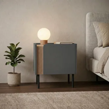 Lomar Nattbord 45,5x47,8x35 cm - Naturlig eik/Antrasitt/Svart - Møbler - Bord - Avlastningsbord - Sengebord & nattbord