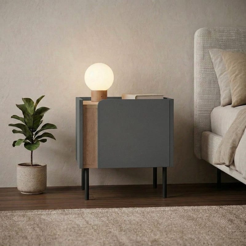 Lomar Nattbord 45,5x47,8x35 cm - Naturlig eik/Antrasitt/Svart - Møbler - Bord - Avlastningsbord - Sengebord & nattbord