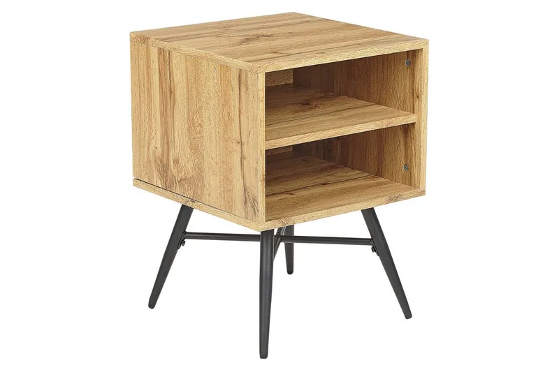 Lubock Nattbord 40 cm i Tre med Eikeutseende og Oppbevaring, Lysebrun