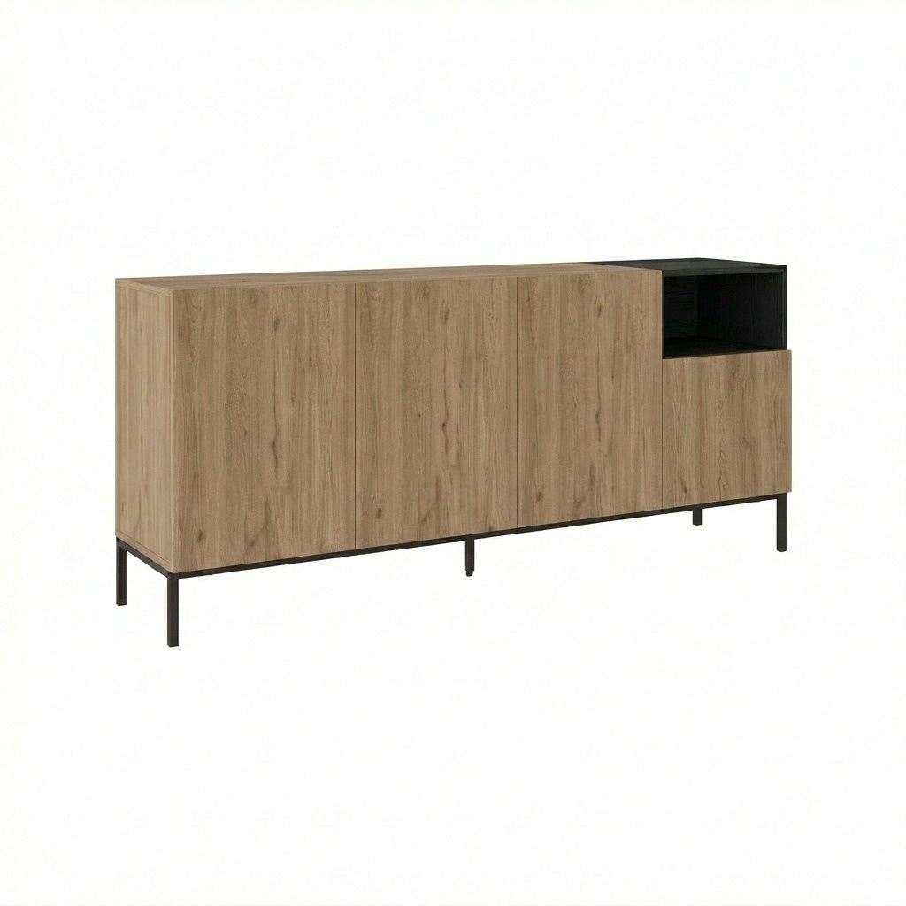 Morlen Konsoll 180x80x41,8 cm - Natural Oak, Wood Black, Sandstone