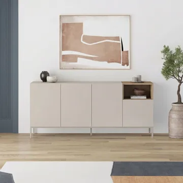 Morlen Konsoll 180x80x41,8 cm - Sandstein og naturlig eik - Møbler - Bord - Avlastningsbord - Gangbord