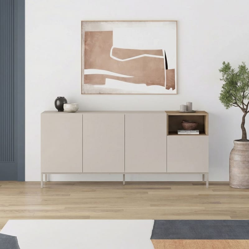 Morlen Konsoll 180x80x41,8 cm - Sandstein og naturlig eik - Møbler - Bord - Avlastningsbord - Gangbord
