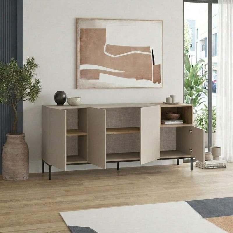 Morlen Konsoll 180x80x41,8 cm - Sandstone, Natural Oak, Black - Møbler - Bord - Avlastningsbord - Gangbord