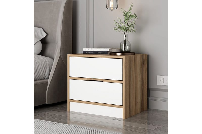 Munna Nattbord 54 cm - Valnøtt/Hvit - Møbler - Bord - Avlastningsbord - Sengebord & nattbord