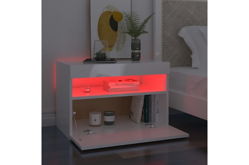 Nattbord & LED-lys 2 stk høyglans hvit 60x35x40 cm - Hvit - Sengebord & nattbord