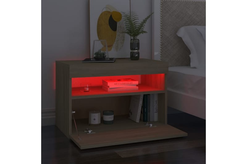 Nattbord & LED-lys sonoma eik 60x35x40 cm sponplate - Brun - Sengebord & nattbord