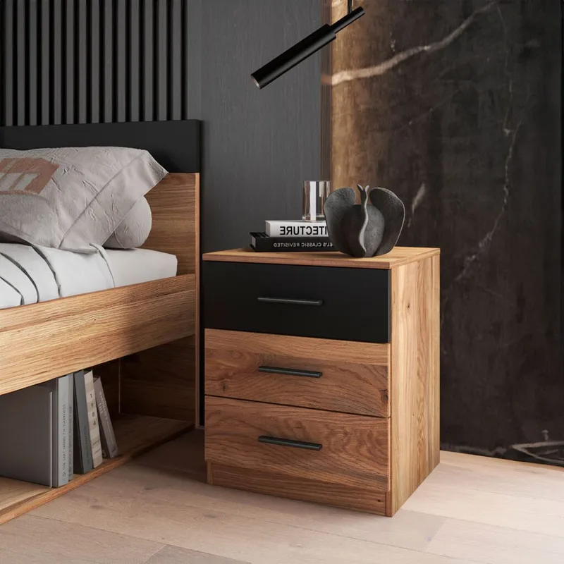 Nattbord Beta med 3 Skuffer - Mauvella eik - Møbler - Bord - Avlastningsbord - Sengebord & nattbord