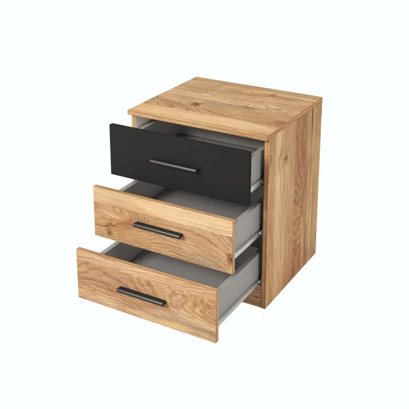 Nattbord Beta med 3 Skuffer - Mauvella eik - Møbler - Bord - Avlastningsbord - Sengebord & nattbord