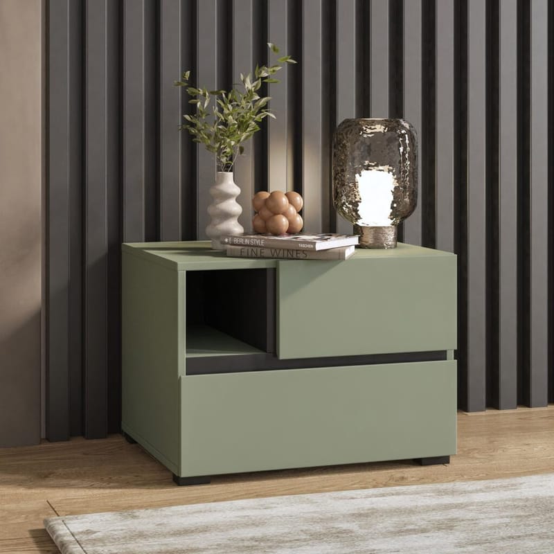 Nattbord Cross S med 2 skuffer - Grønn - Møbler - Bord - Avlastningsbord - Sengebord & nattbord