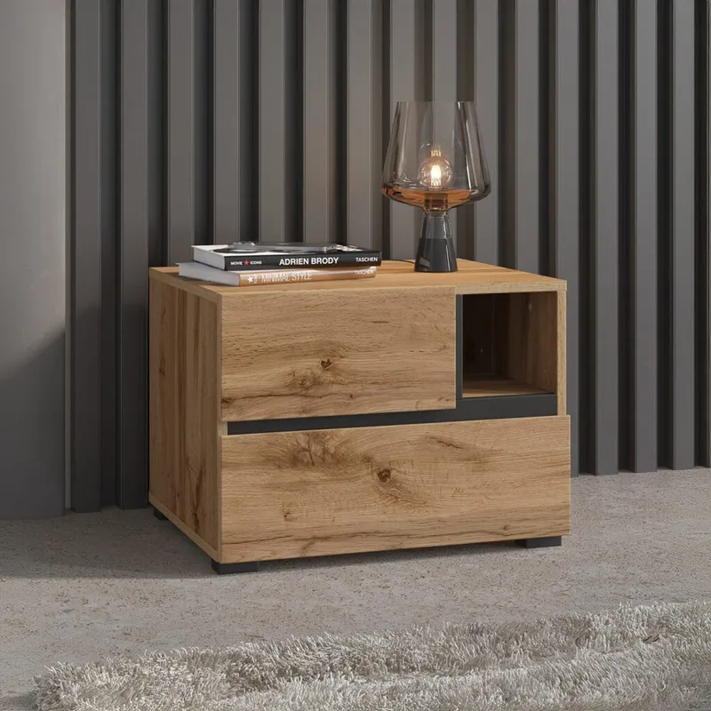 Nattbord Cross S med 2 skuffer - Wotan eik - Møbler - Bord - Avlastningsbord - Sengebord & nattbord