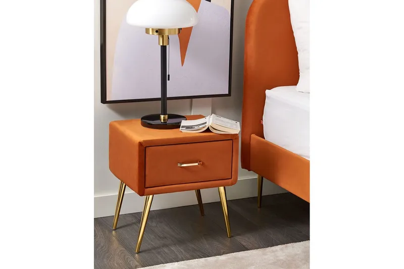 Nattbord Flayat Oransje, gull - Oransje, gull - Møbler - Bord - Avlastningsbord - Sengebord & nattbord