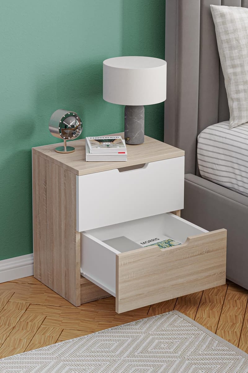 Nattbord Hanah Home Lento (45 x 50 x 33 cm) Sonomo eik hvit - Møbler - Bord - Avlastningsbord - Sengebord & nattbord
