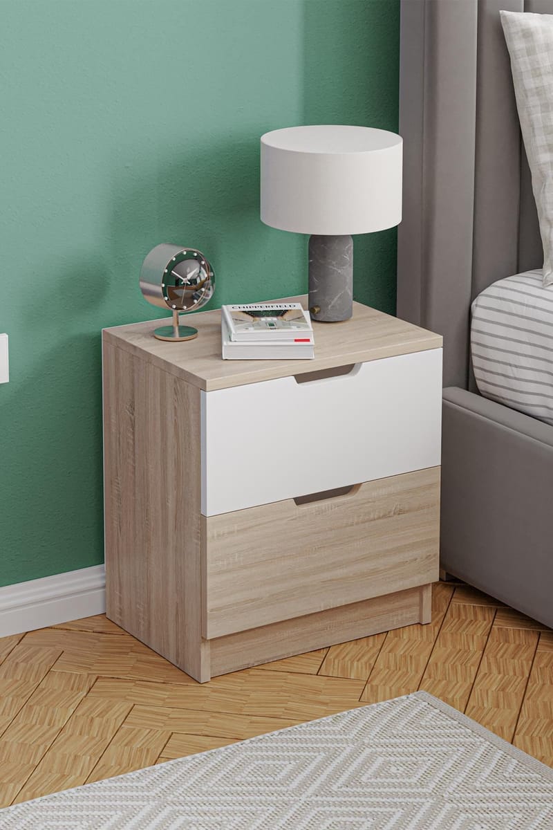 Nattbord Hanah Home Lento (45 x 50 x 33 cm) Sonomo eik hvit - Møbler - Bord - Avlastningsbord - Sengebord & nattbord