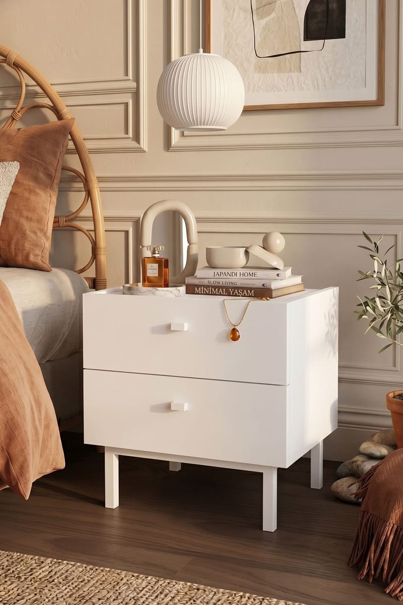 Nattbord Hanah Home Luke (47,9 x 47 x 36,8 cm) Hvit - Hvit - Møbler - Bord - Avlastningsbord - Sengebord & nattbord