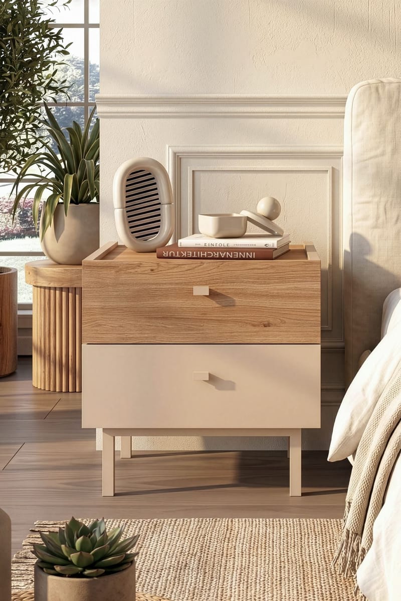 Nattbord Hanah Home Luke (47,9 x 47 x 36,8 cm) Sand eik - Sand eik - Møbler - Bord - Avlastningsbord - Sengebord & nattbord