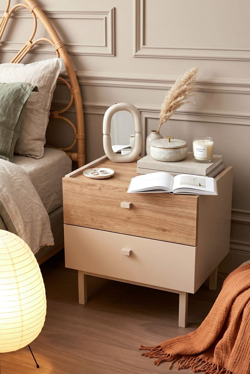 Nattbord Hanah Home Luke (47,9 x 47 x 36,8 cm) Sand eik - Sand eik - Møbler - Bord - Avlastningsbord - Sengebord & nattbord
