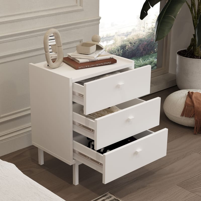 Nattbord Hanah Home Luke (47,9 x 63,5 x 36,8 cm) Hvit - Hvit - Møbler - Bord - Avlastningsbord - Sengebord & nattbord